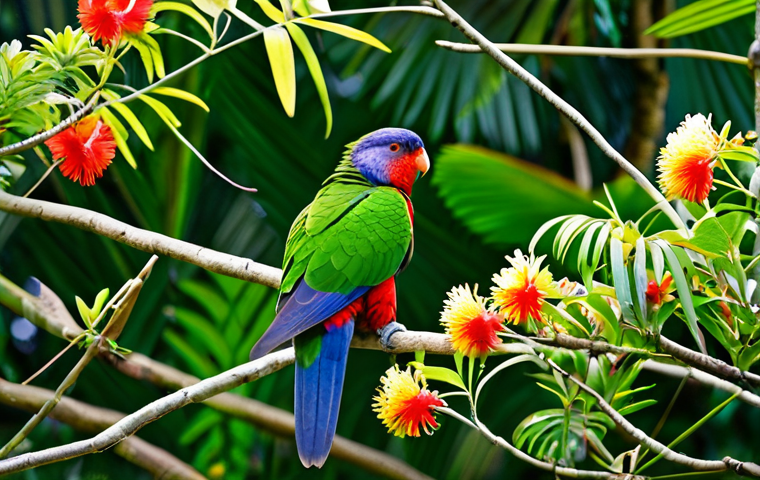 **

"A lush Samoan rainforest scene, filled with vibrant green foliage. A Samoan Lorikeet, a small parrot with bright green, red, and blue plumage, is perched on a flowering branch, drinking nectar. Other colorful songbirds flit amongst the trees. Safe for work, appropriate content, fully clothed (birds!), professional nature photography, perfect anatomy (birds), natural proportions, high quality, family-friendly."

**