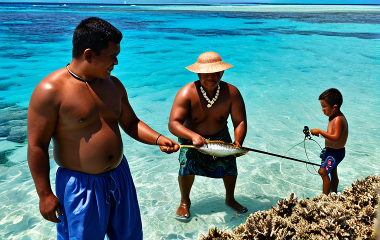 **

"A Samoan fisherman, fully clothed in traditional attire, demonstrating sustainable fishing techniques to a small group of tourists on a sunny day. The vibrant coral reefs are visible in the clear water.  Family-friendly, appropriate content, safe for work, perfect anatomy, correct proportions, professional photo, high resolution, clear focus, modest clothing, natural pose."

**