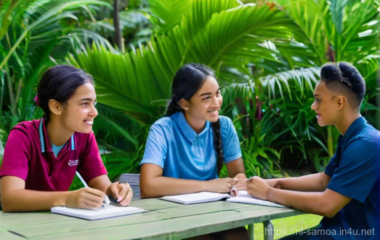 사모아 유학 생활 및 교육 제도 - **Prompt 1: Capturing the Heart of Fa'a Samoa**
    "A diverse group of students, comprising both in...