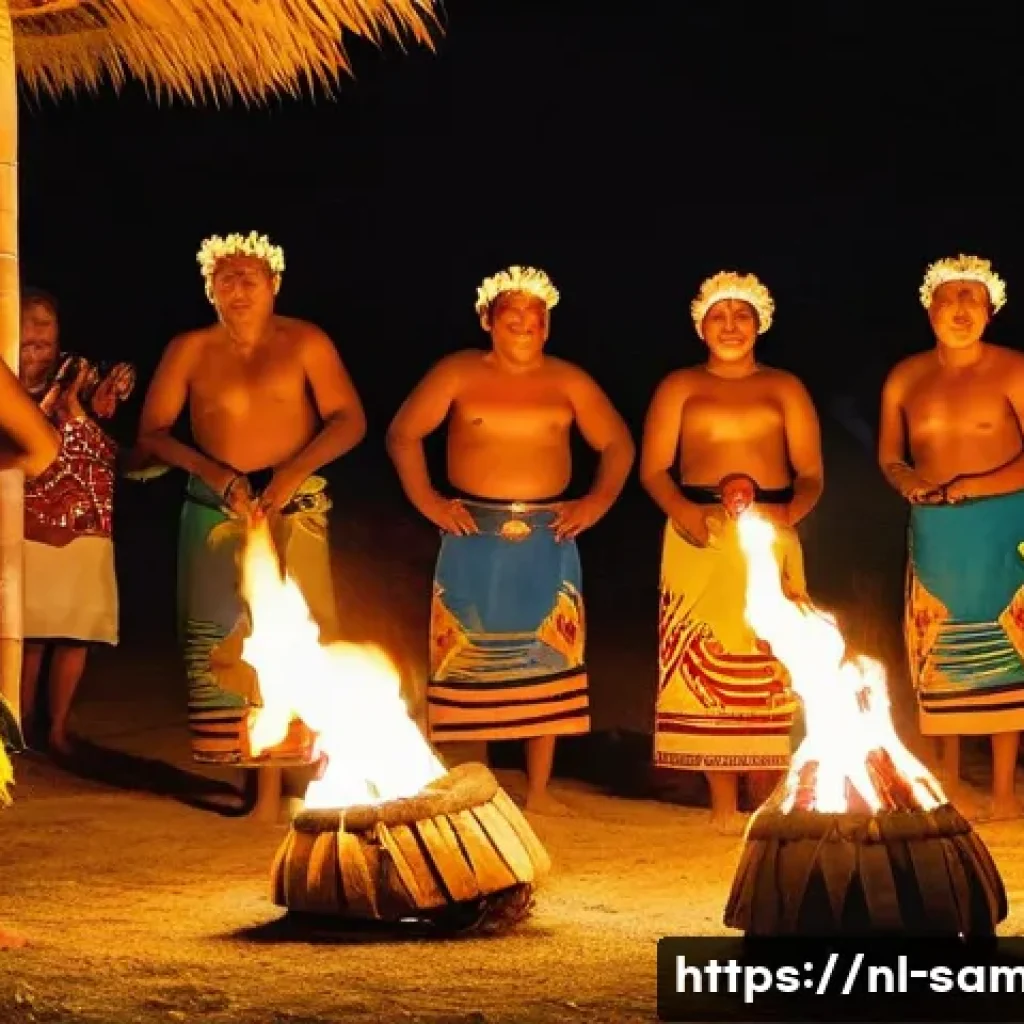 사모아에서 경험하는 폴리네시아 문화 - **Prompt:** A vibrant and joyful Fiafia night in a Samoan village. The scene features people of vari...