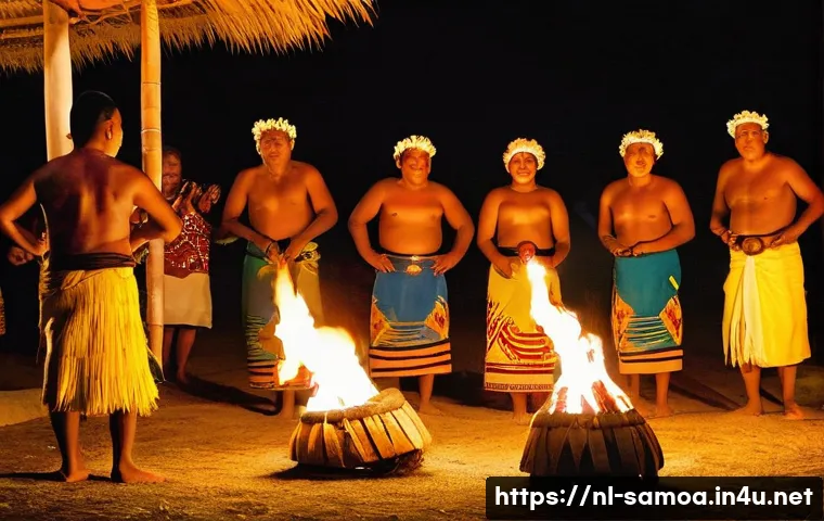 사모아에서 경험하는 폴리네시아 문화 - **Prompt:** A vibrant and joyful Fiafia night in a Samoan village. The scene features people of vari...