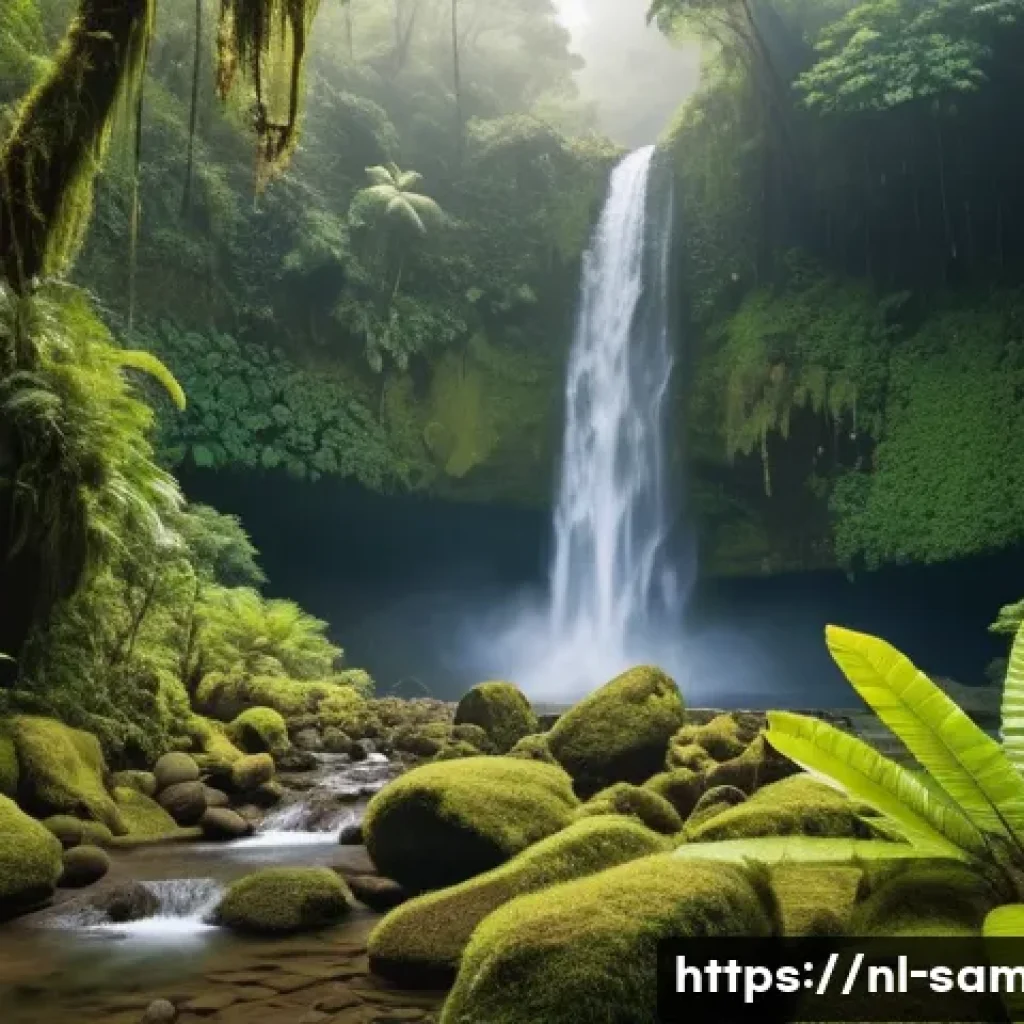 사모아의 숨겨진 명소 추천 - A breathtaking scene of the hidden Papapapai waterfall deep in the lush Samoan rainforest, surrounde...