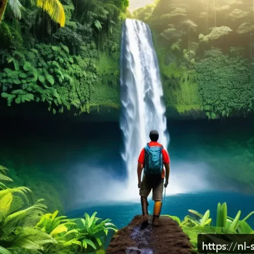 사모아에서 가장 아름다운 폭포 탐방 - A breathtaking tropical waterfall hidden deep within lush Samoan jungle, surrounded by vibrant green...